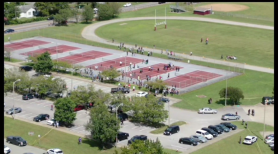 Drone 10 over the tennis courts at Heritage High School after a shooting on Sept. 20 2021. Students were evacuating there. 0